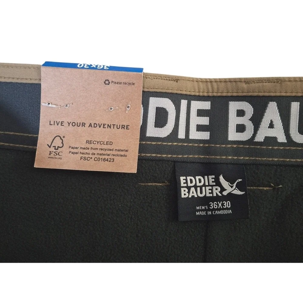 Eddie Bauer Rainier Fleece Lined Pants Mens 36x30 Tan Nylon Spandex Hiking NEW